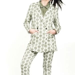 NWT Wild Fang Double Breasted Twill Blazer Size Medium Green Floral Print